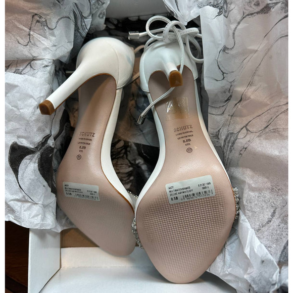 Schutz Rhinestone Ankle Wrap Sandal SIZE 8.5 Stiletto Andy Heel Leather $158 NEW - Picture 5 of 16